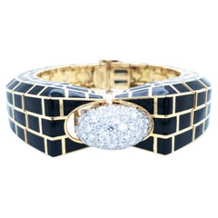 David Webb, 18K Gold Enamel Diamond Bangle