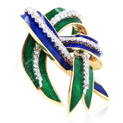David Webb, 18K Gold Enamel Diamond Brooch