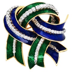 David Webb, 18K Gold Enamel Diamond Brooch