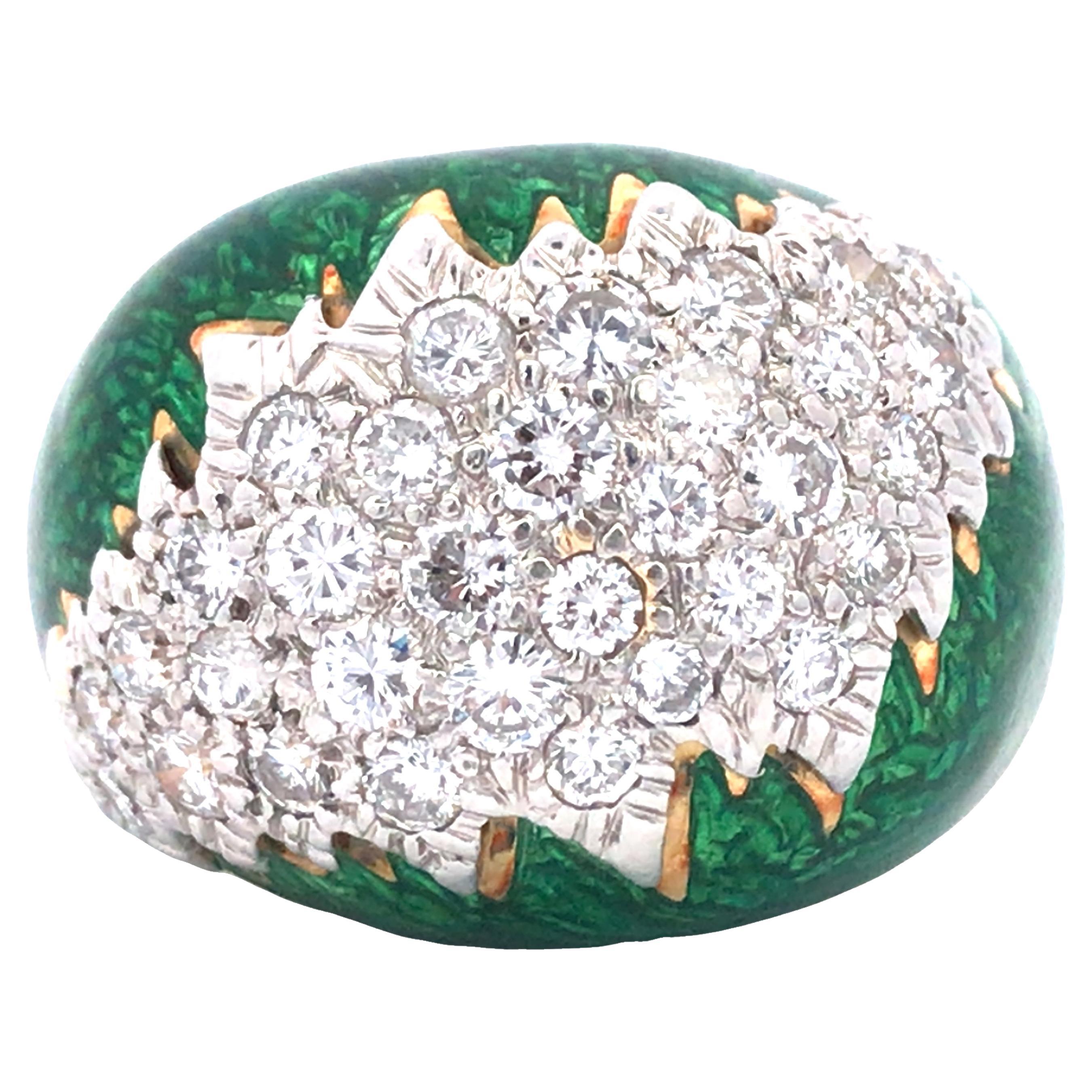 David Webb, 18K Gold Emaille Diamant Ring