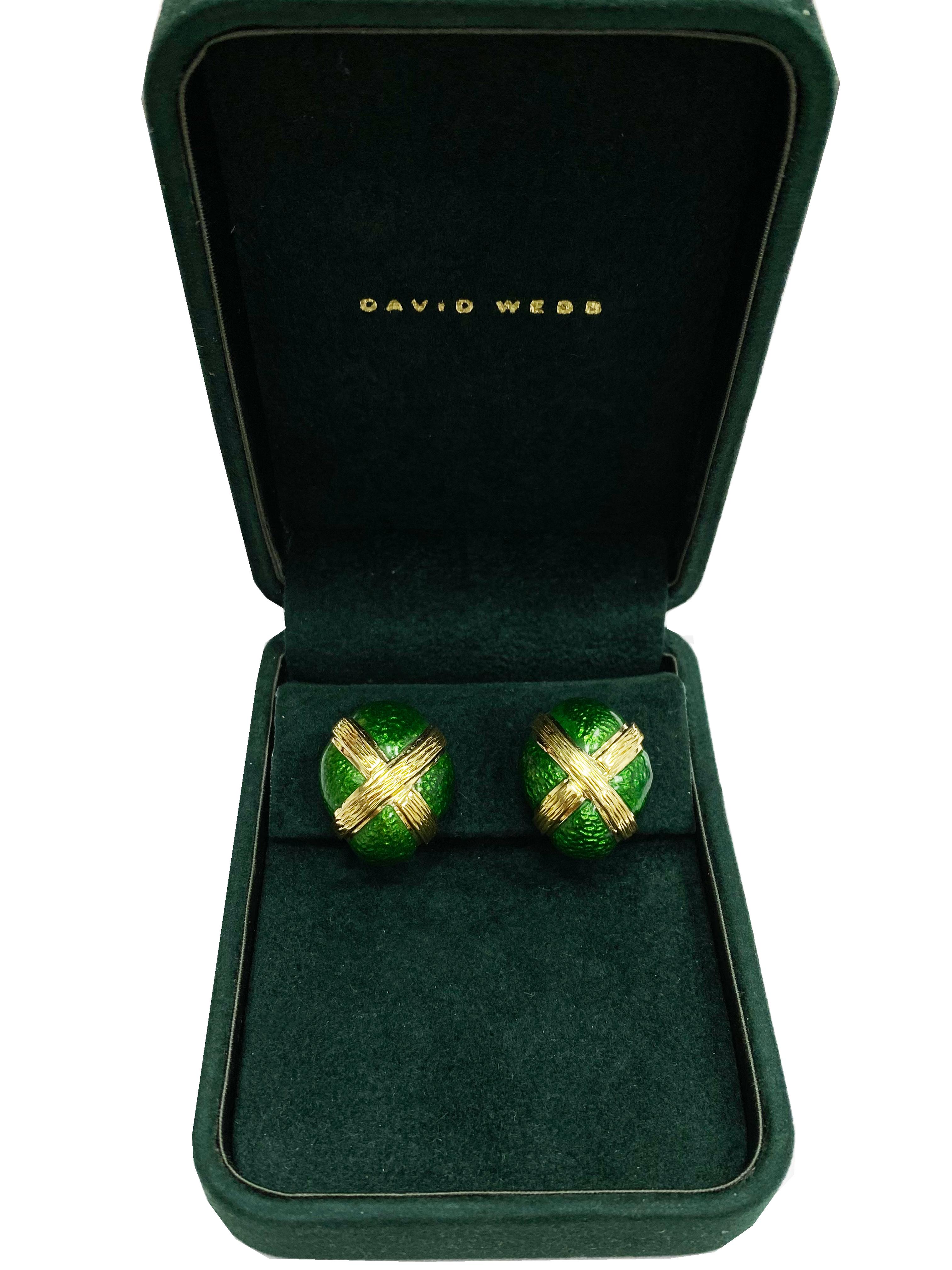 David Webb 18k Gold Enamel Earrings For Sale 1