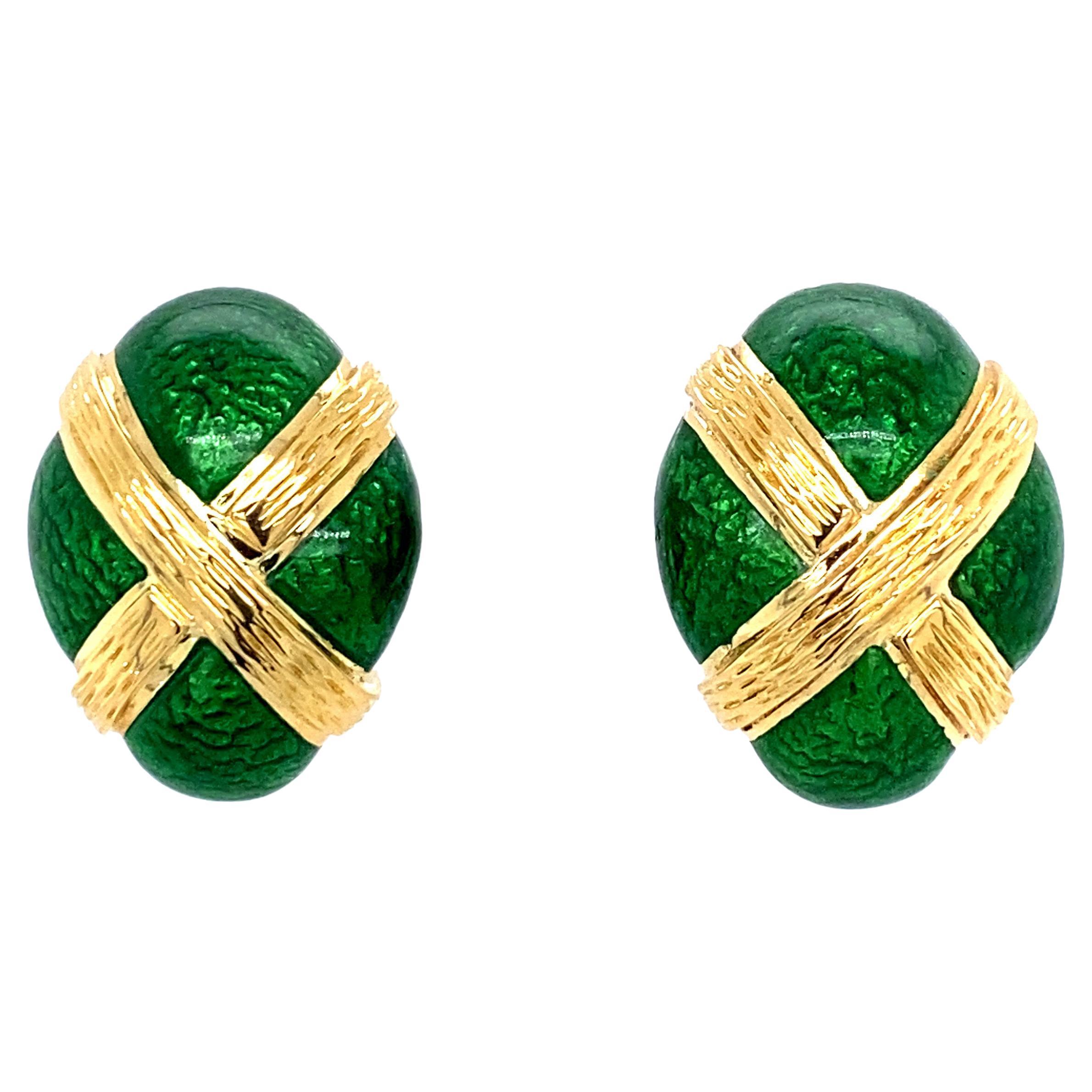 David Webb - Boucles d'oreilles en or 18k et émail en vente