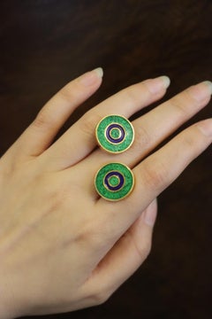 David Webb 18K Gold Green & Blue Enamel Cufflinks