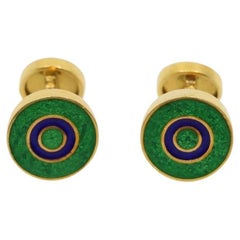 David Webb 18K Gold Green & Blue Enamel Cufflinks