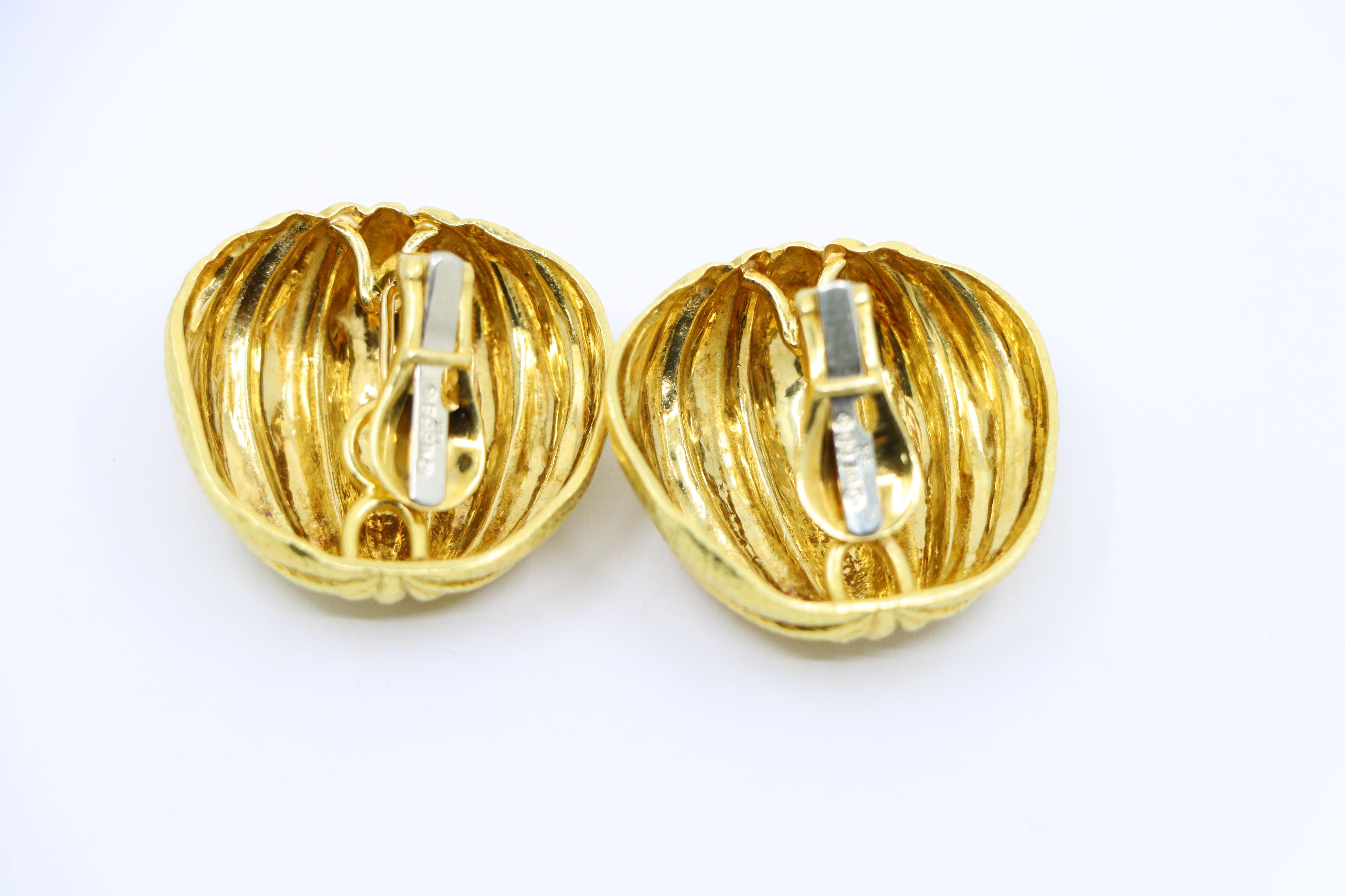 David Webb 18K Gold Hammered Finish Bombe Earrings For Sale 6