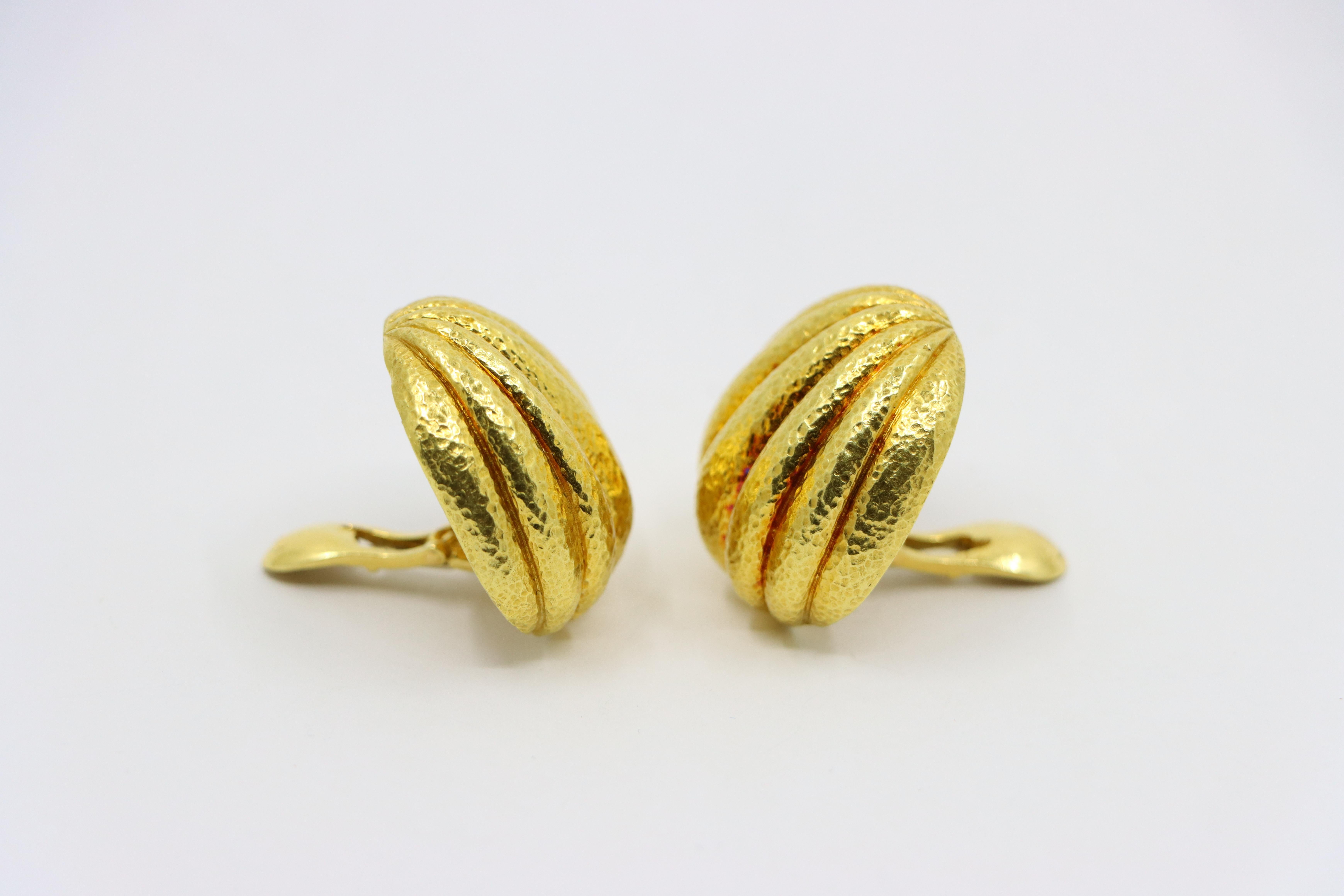 Women's or Men's David Webb 18K Gold Hammered Finish Bombe Earrings For Sale