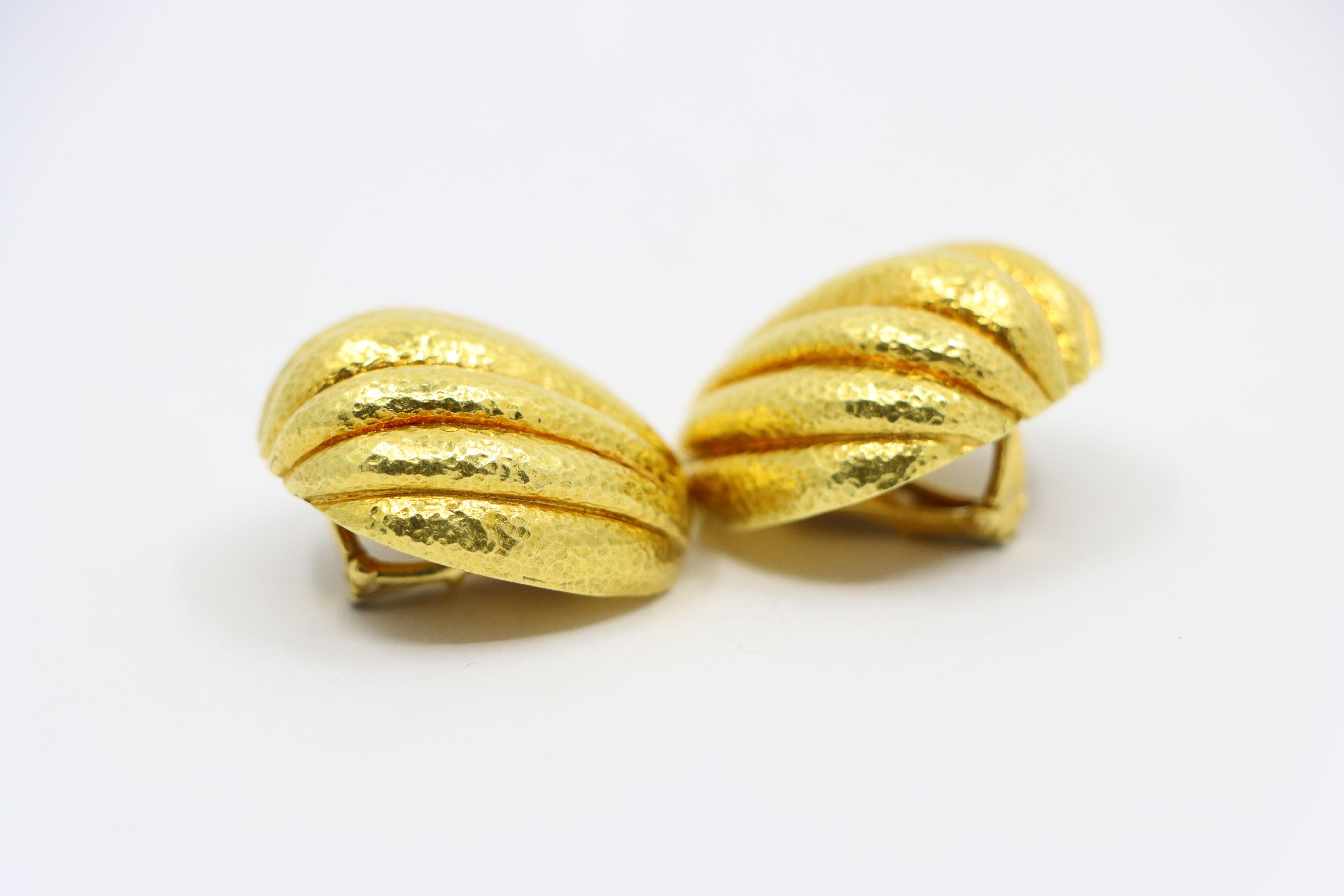 David Webb 18K Gold Hammered Finish Bombe Earrings For Sale 4