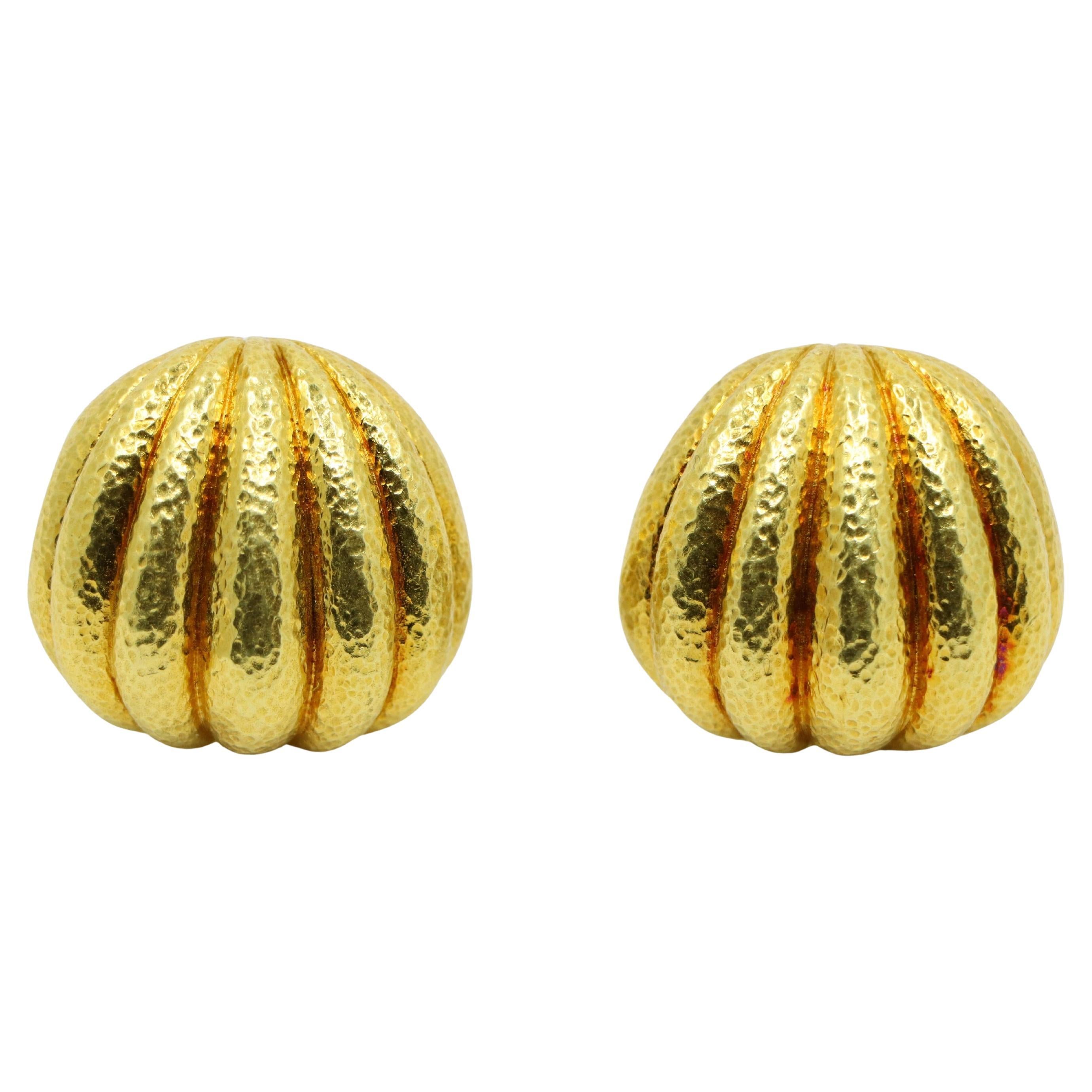 David Webb 18K Gold Hammered Finish Bombe Earrings