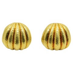 David Webb 18K Gold Hammered Finish Bombe Earrings