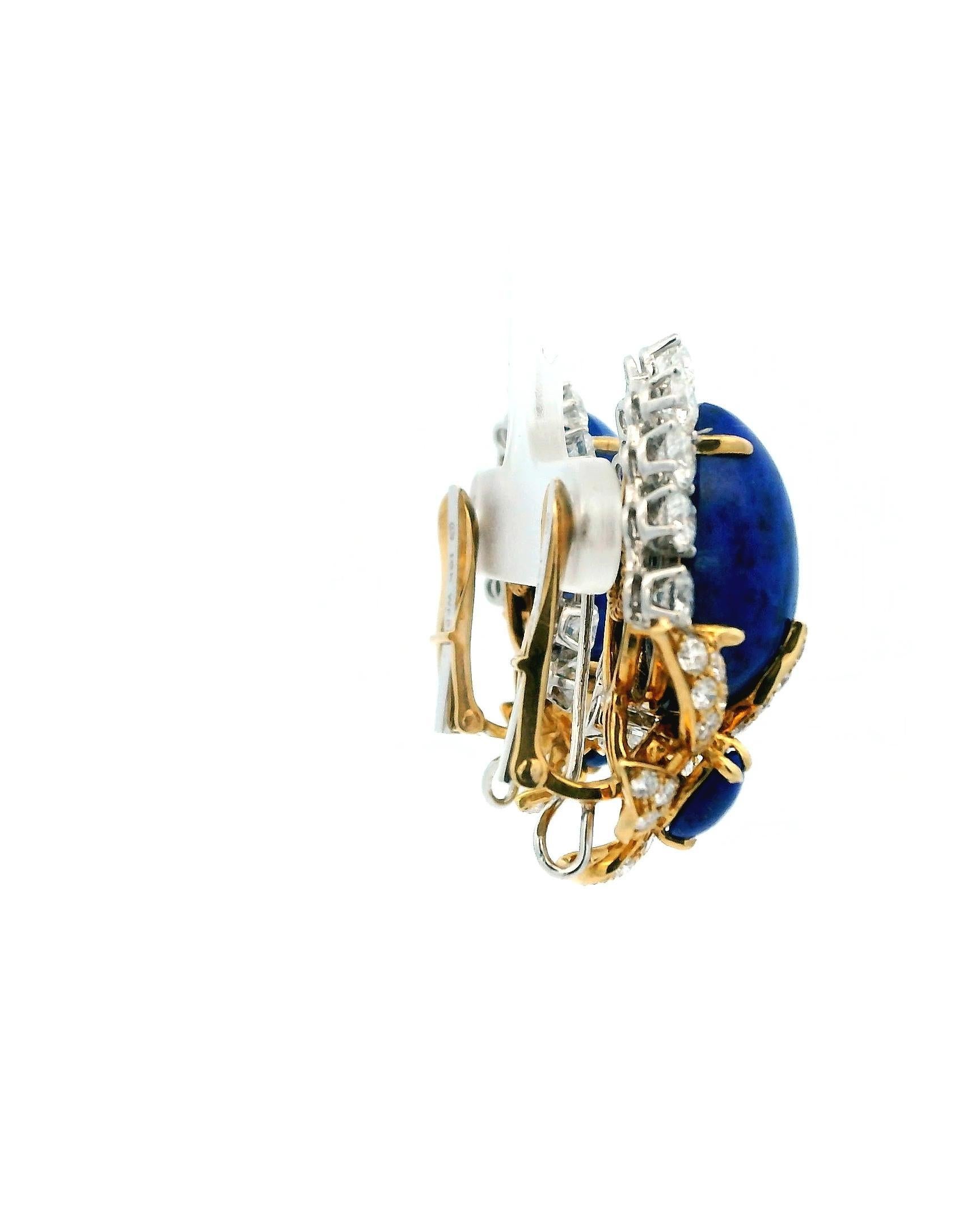 David Webb - Orecchini a clip in oro 18 carati e lapislazzuli con diamanti. In condizioni buone in vendita a Great Neck Plaza, NY