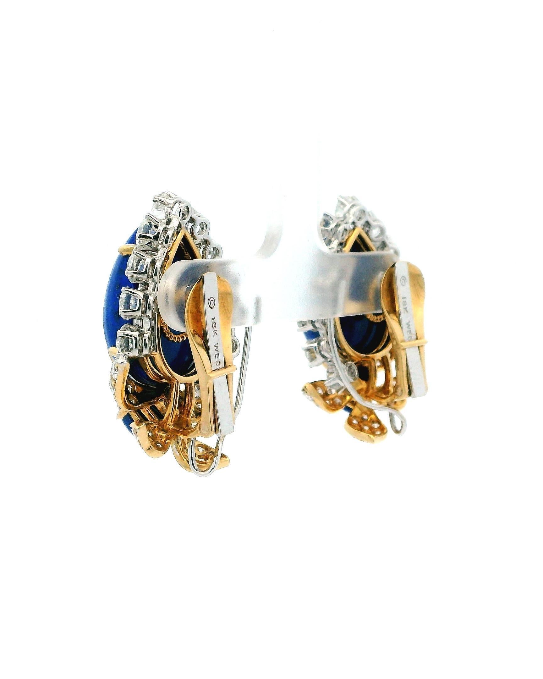 Donna David Webb - Orecchini a clip in oro 18 carati e lapislazzuli con diamanti. in vendita