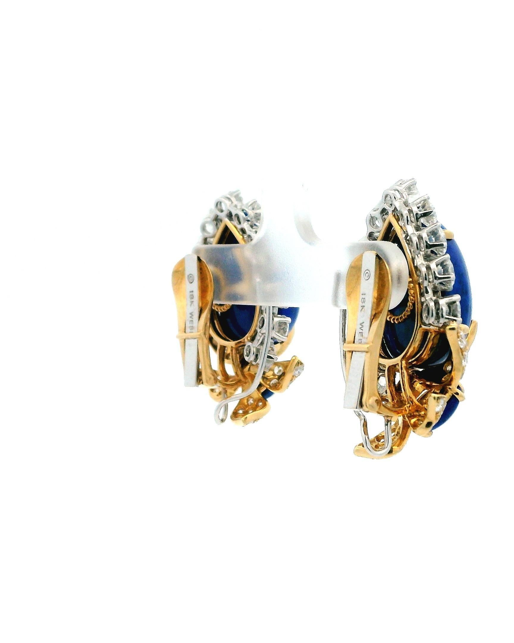 David Webb - Orecchini a clip in oro 18 carati e lapislazzuli con diamanti. in vendita 1