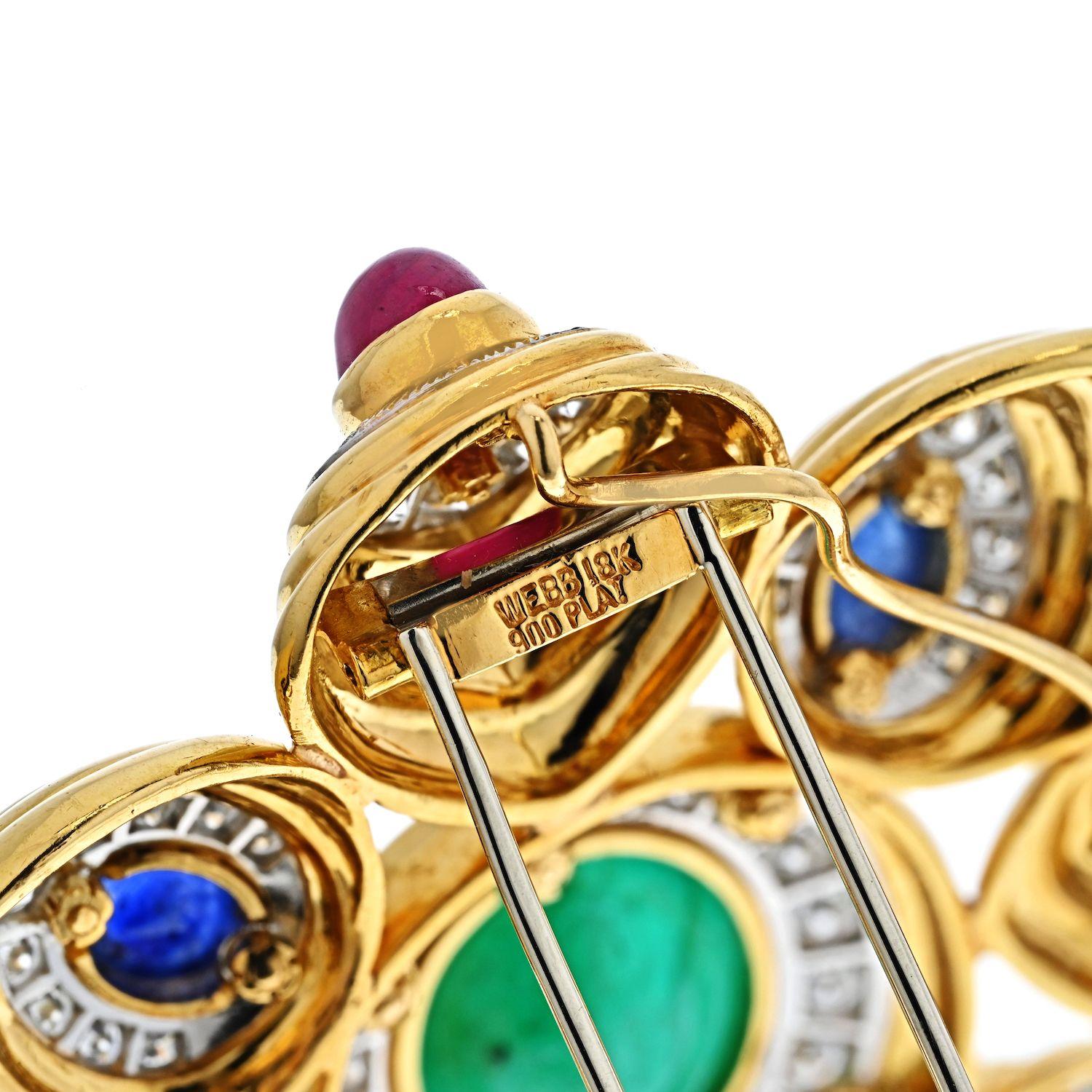 Moderne David Webb Broche de Malte en or 18 carats avec cabochon multicolore, pierre précieuse et diamants en vente