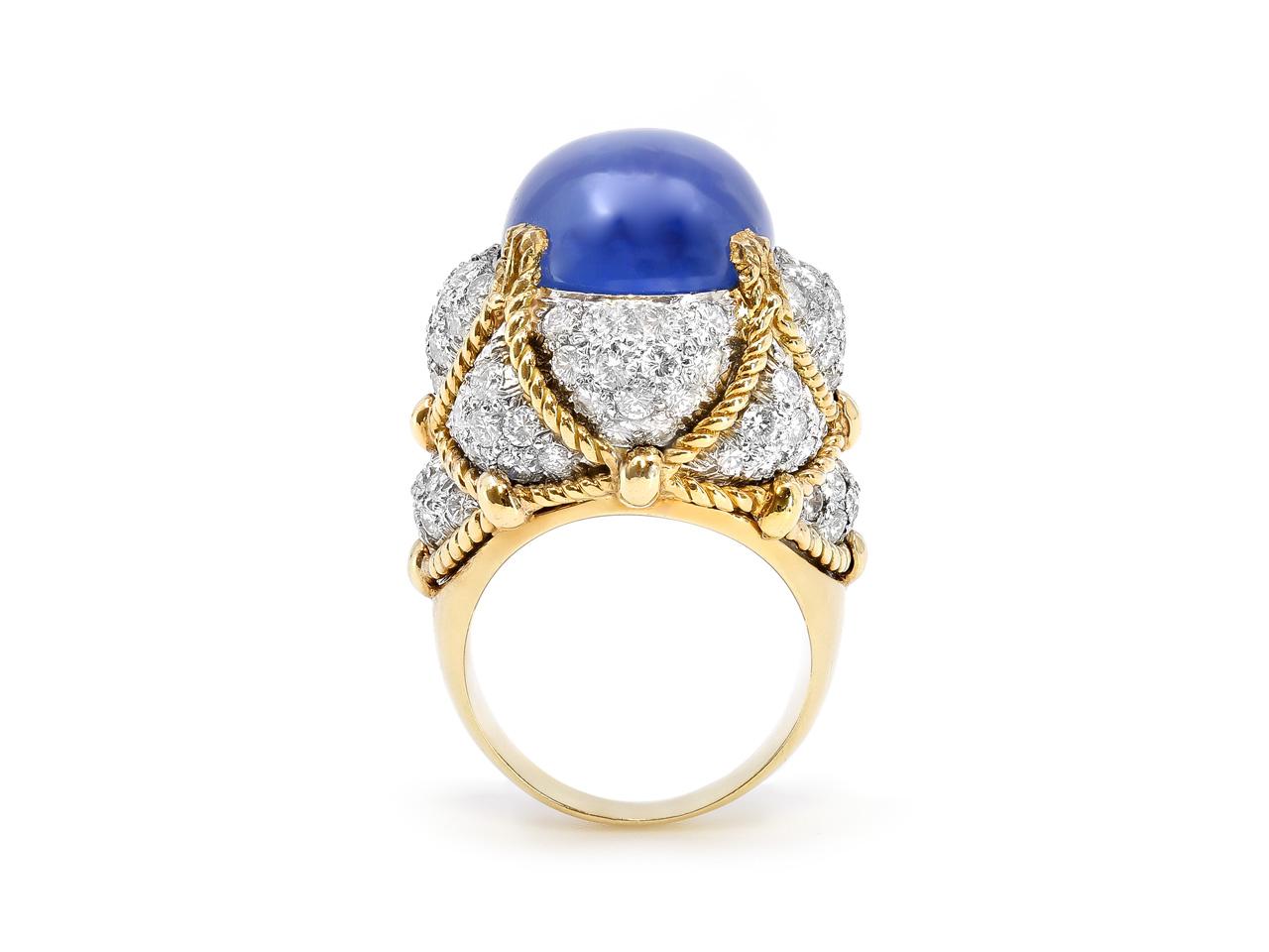 Cabochon David Webb 18K Gold & Platinum 20.84 Carat No-Heat Sri Lankan Star Sapphire Ring For Sale