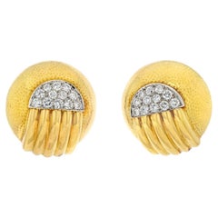 David Webb 18K Gold Platinum and Diamond Round Dome Articulated Clip Earrings