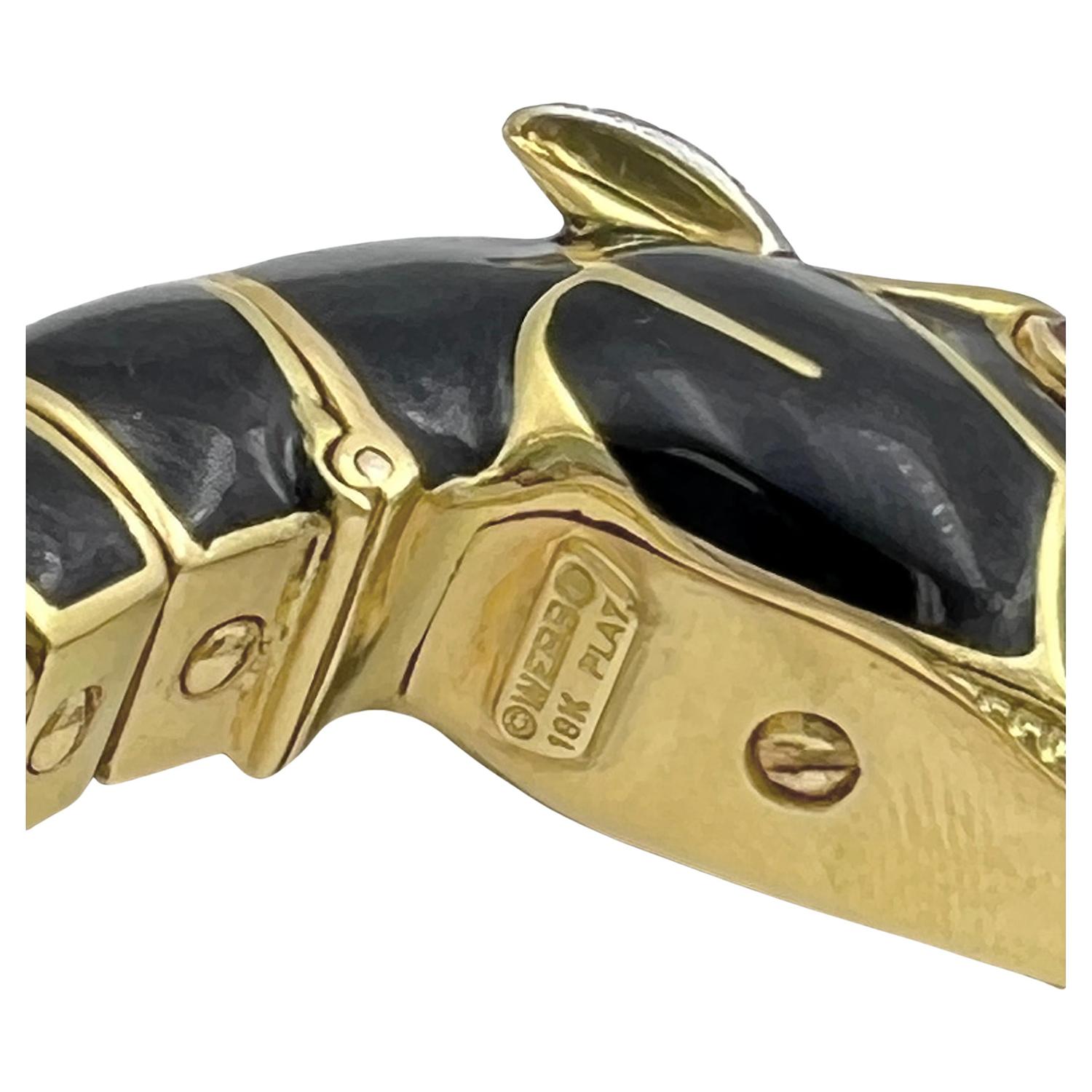 David Webb 18k Gold Platinum Black Enamel Diamond Horse Bracelet In Excellent Condition In Palm Beach, FL