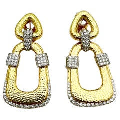 David Webb 18k Gold Platinum Diamond Door Knocker Earrings