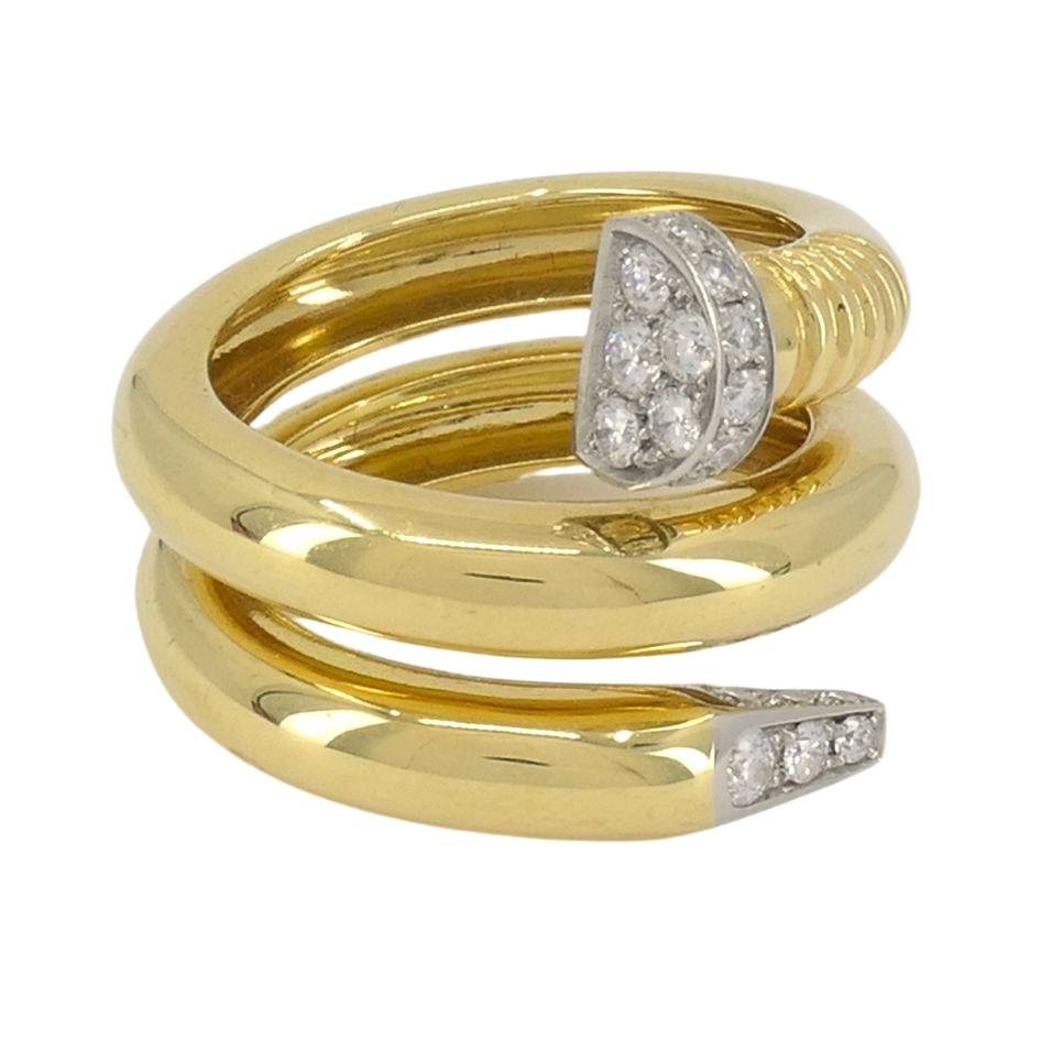 Brilliant Cut David Webb 18k Gold Platinum Diamond Nail Ring