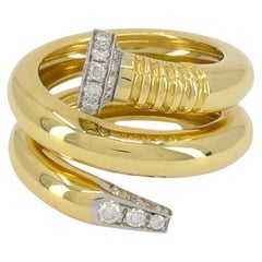 David Webb Anillo de oro de 18 quilates con diamantes y platino en la uña sz 8.75
