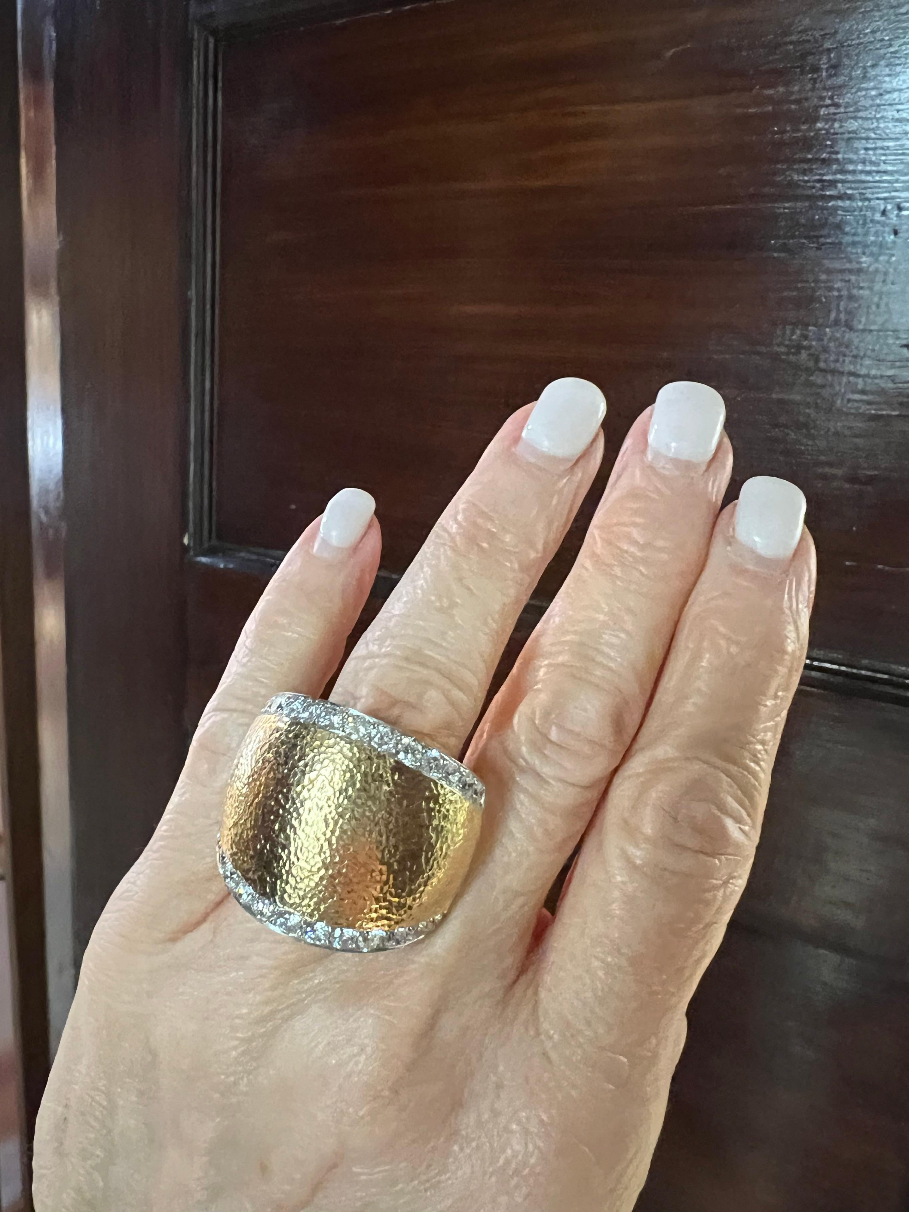 Women's David Webb 18k Yellow Gold Platinum Diamond Dome Ring For Sale