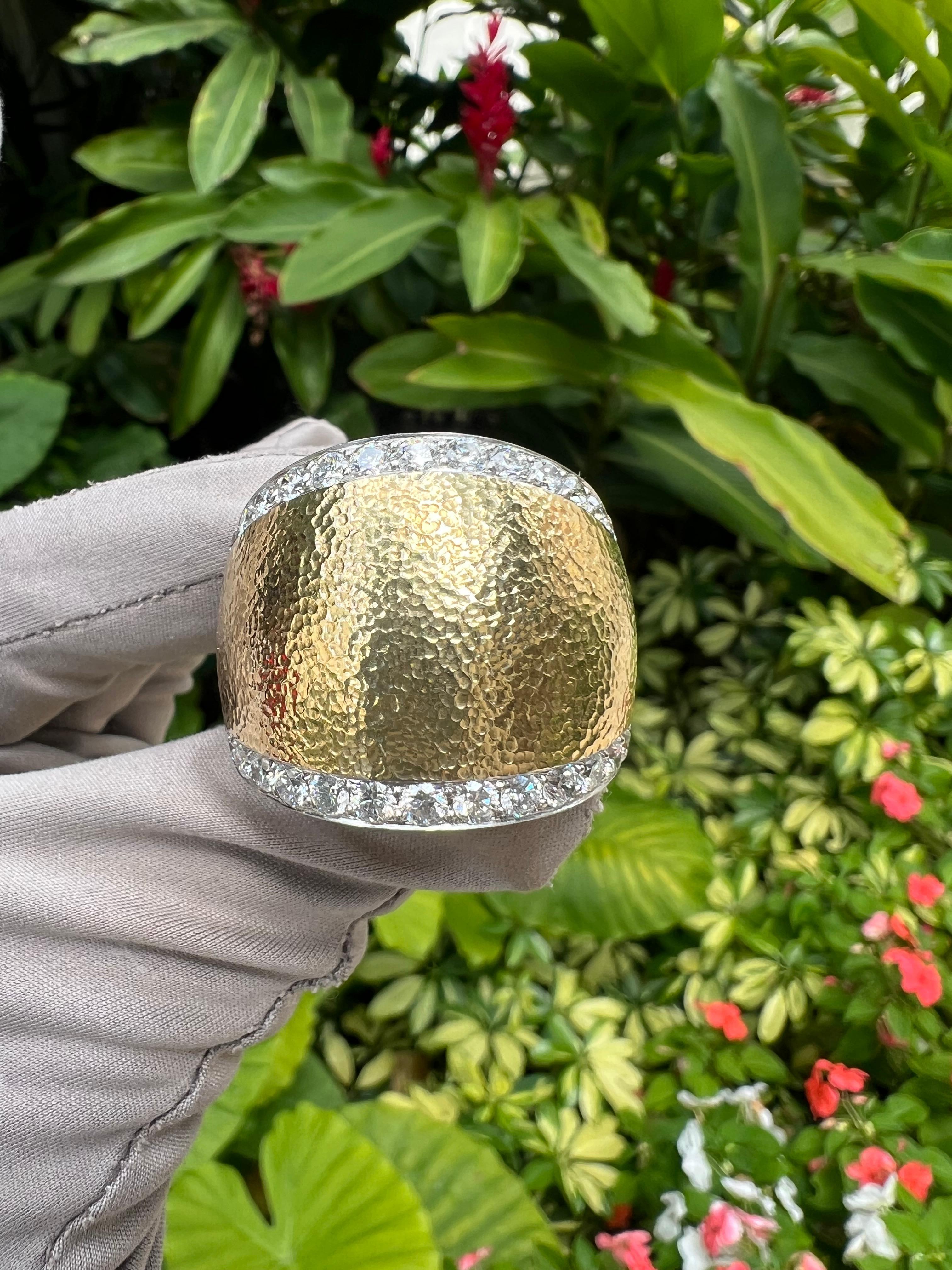 David Webb 18k Yellow Gold Platinum Diamond Dome Ring In Excellent Condition In Palm Beach, FL