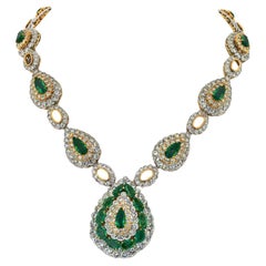 Vintage David Webb 18K Gold & Platinum Green Emerald And Diamond Necklace