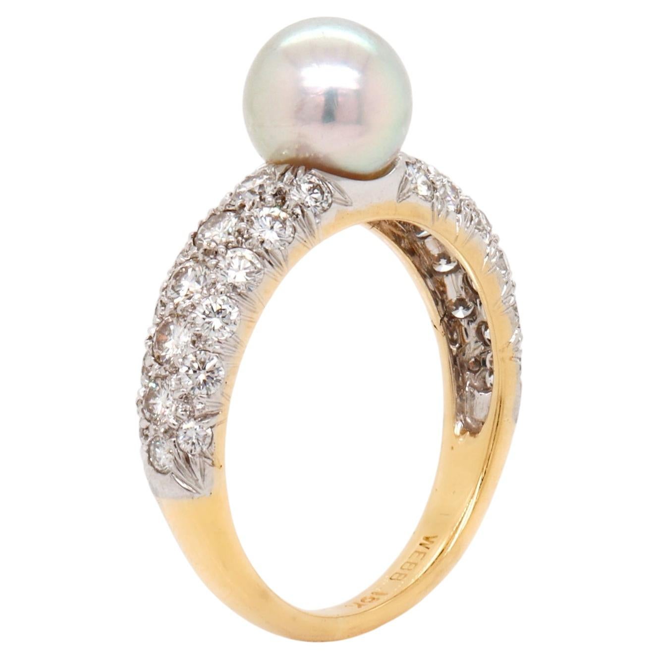 Anillo de cóctel de David Webb en oro de 18 quilates, platino, perlas y diamantes