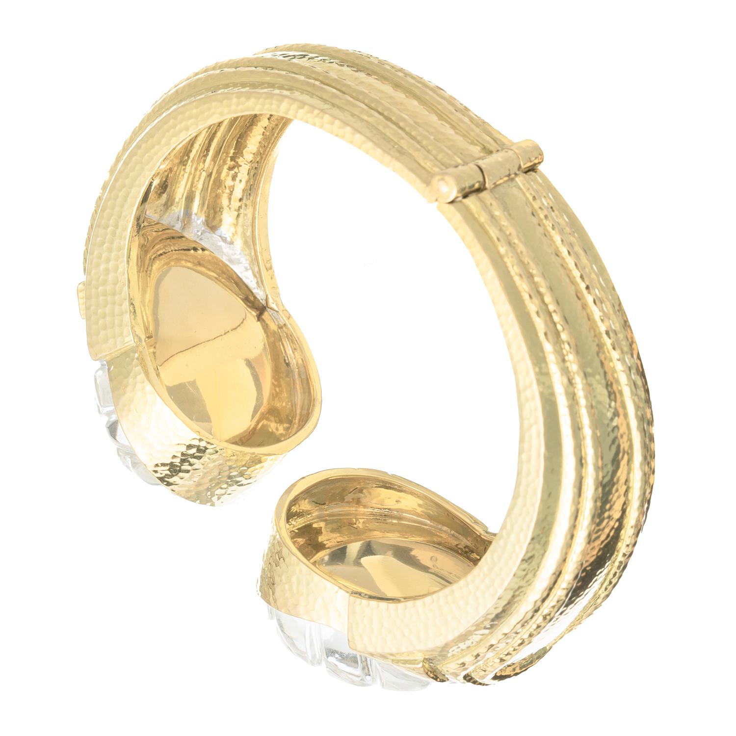 Modern David Webb 18k Gold Rock Crystal Pool Cuff Bracelet