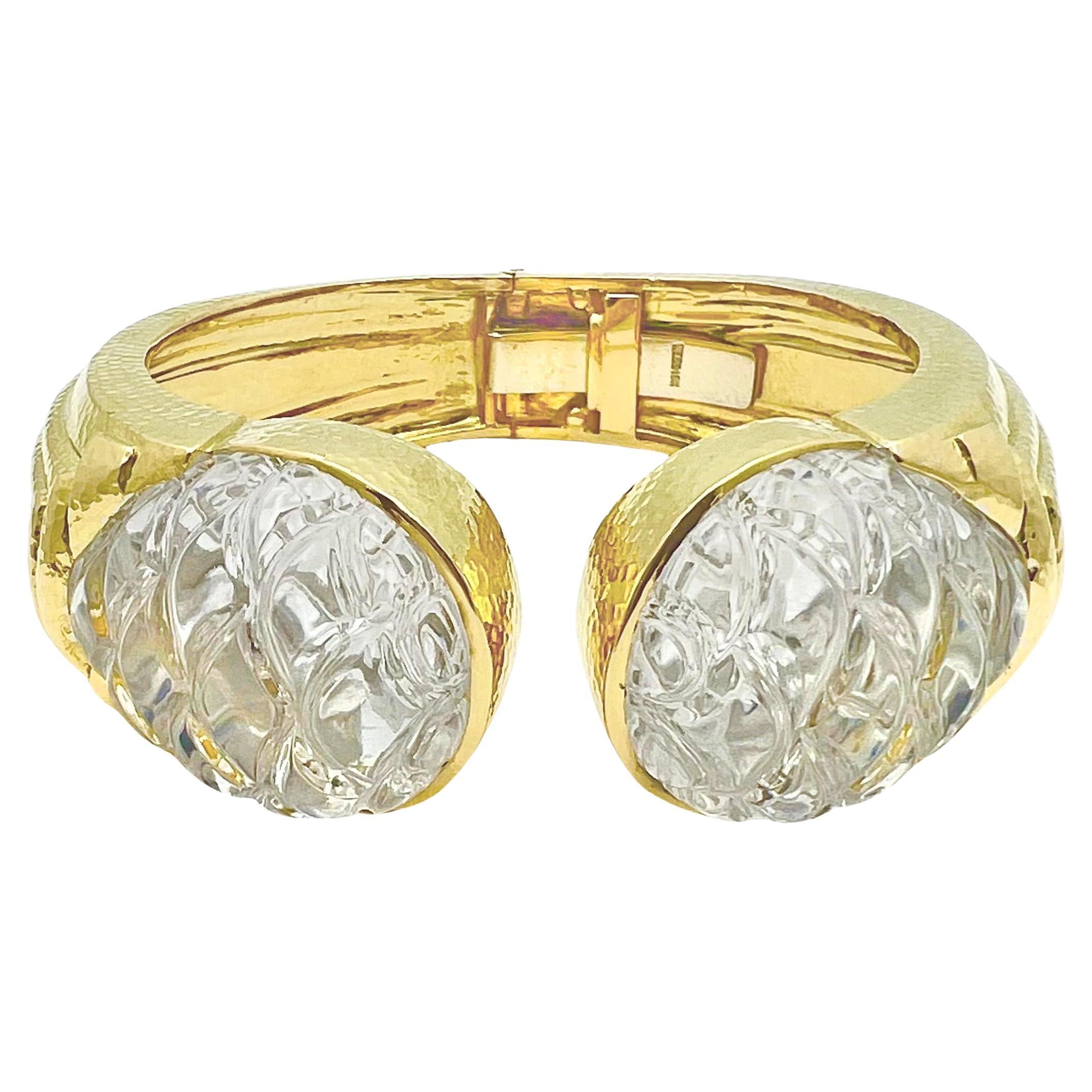 David Webb 18k Gold Rock Crystal Pool Cuff Bracelet