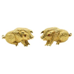 David Webb 18K Gold Ruby Pig Cufflinks