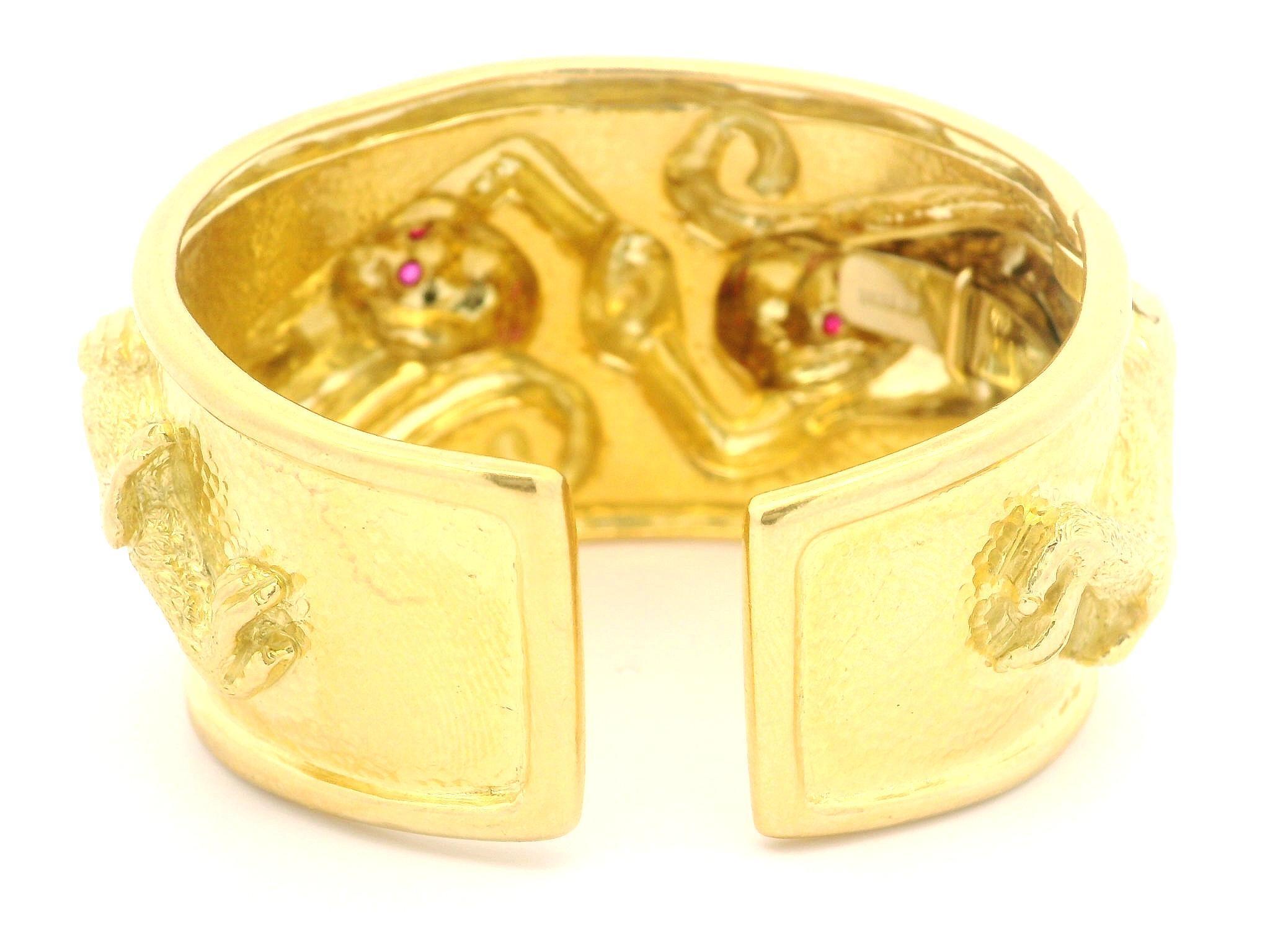 David Webb 18k Gold Ruby Repousse Monkey Wide Hinged Cuff Bracelet w/ Papers 3