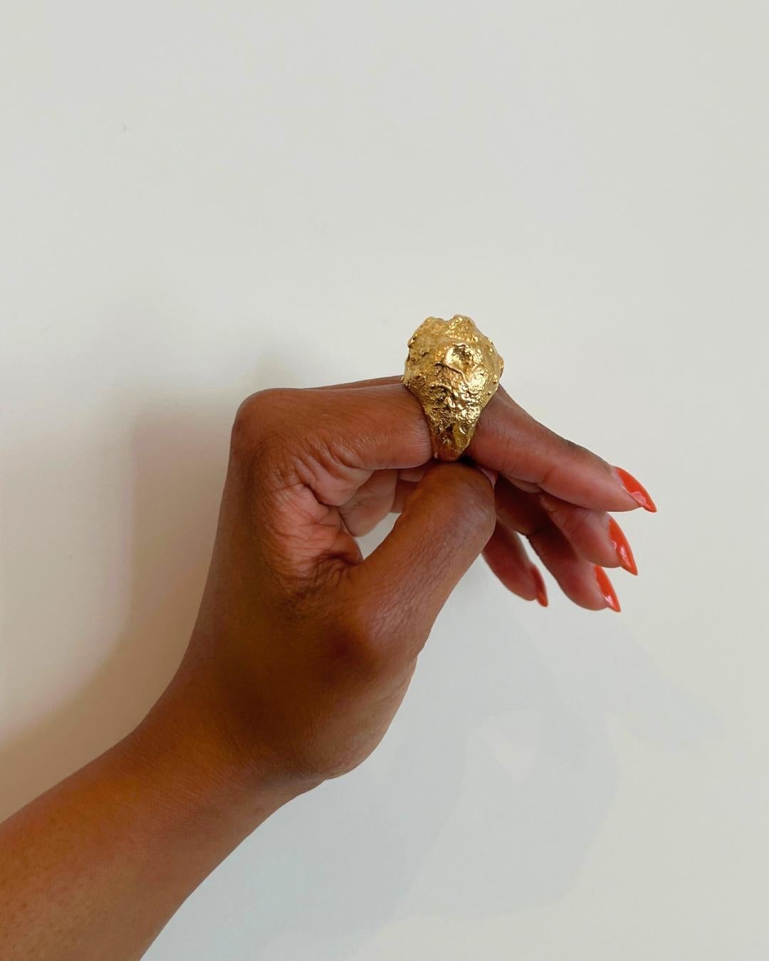 Women's or Men's David Webb 18K Gold Textured Nugget Ring c. 1970 For Sale