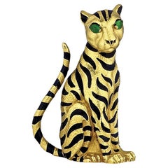 David Webb: 18 Karat Gold Tigerbrosche mit schwarzer Emaille