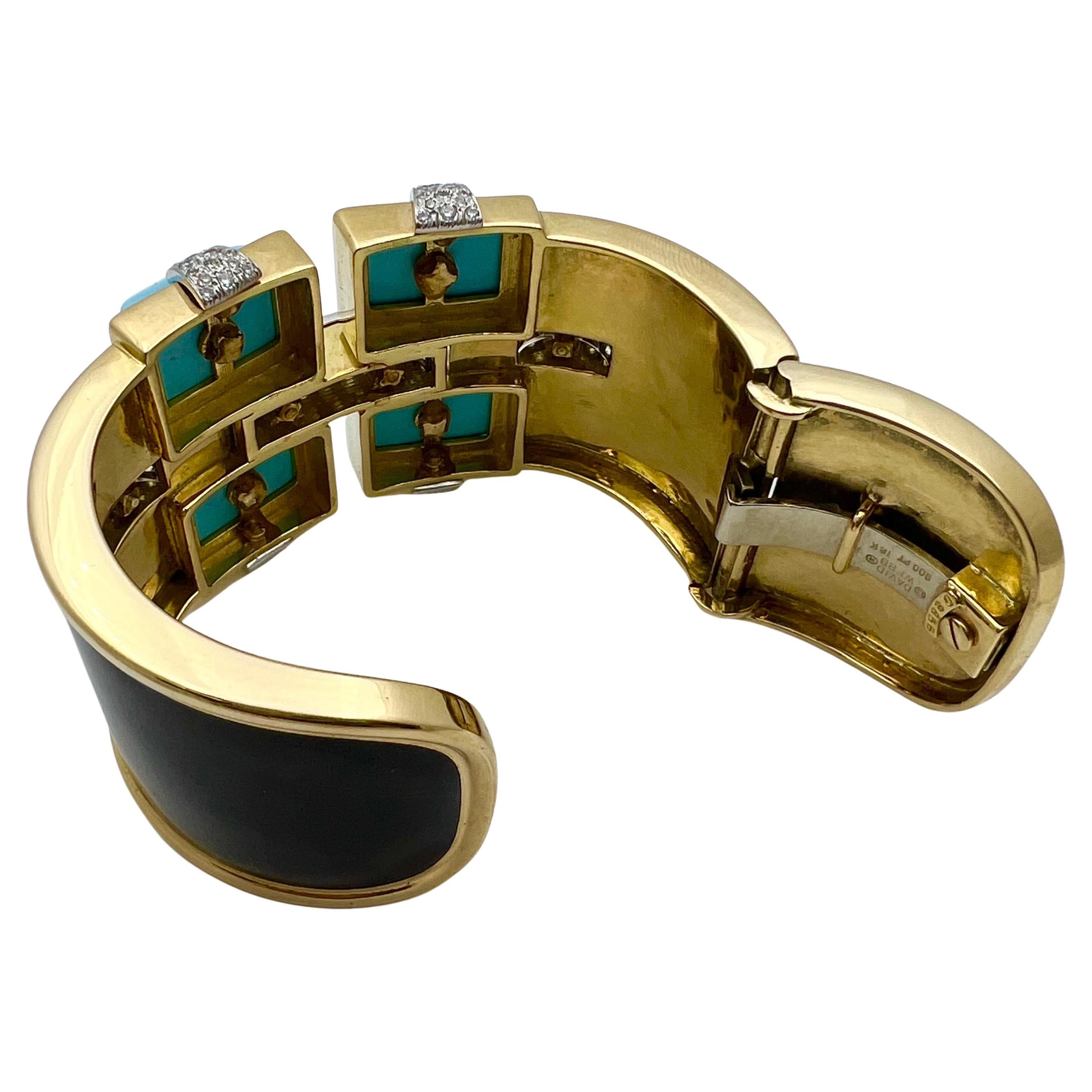 David Webb 18k Gold Türkis Diamant Emaille Bastille Manschette im Zustand „Hervorragend“ im Angebot in Palm Beach, FL