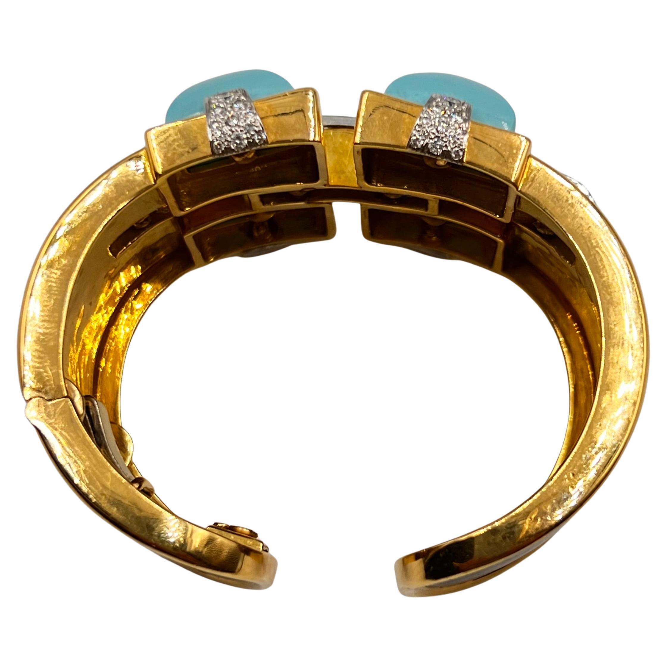 David Webb 18k Gold Türkis Diamant Emaille Bastille Manschette im Angebot 2