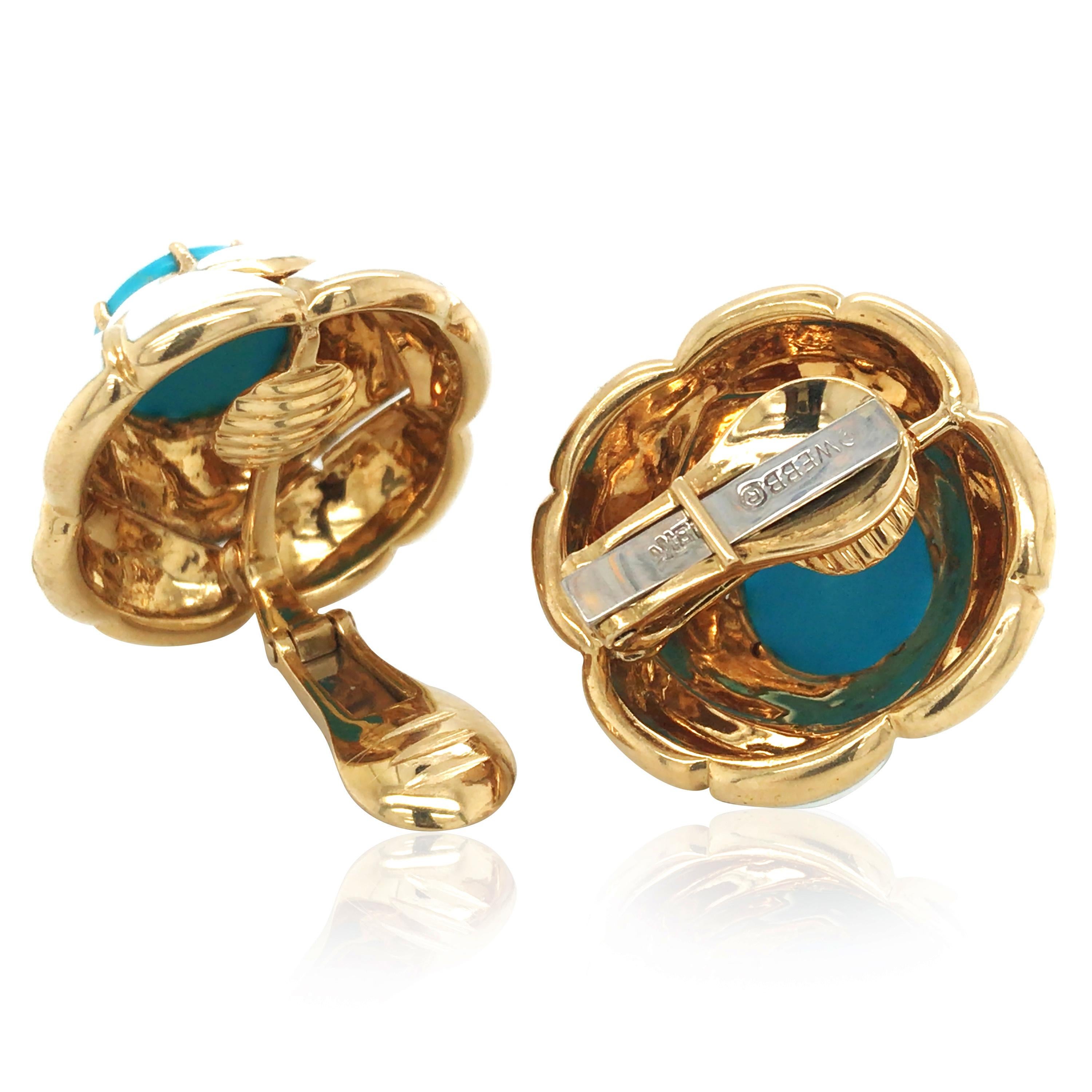 David Webb, Orecchini di turchese in oro 18 carati In condizioni buone in vendita a New York, NY