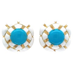 David Webb, 18K Gold Turquoise Earrings