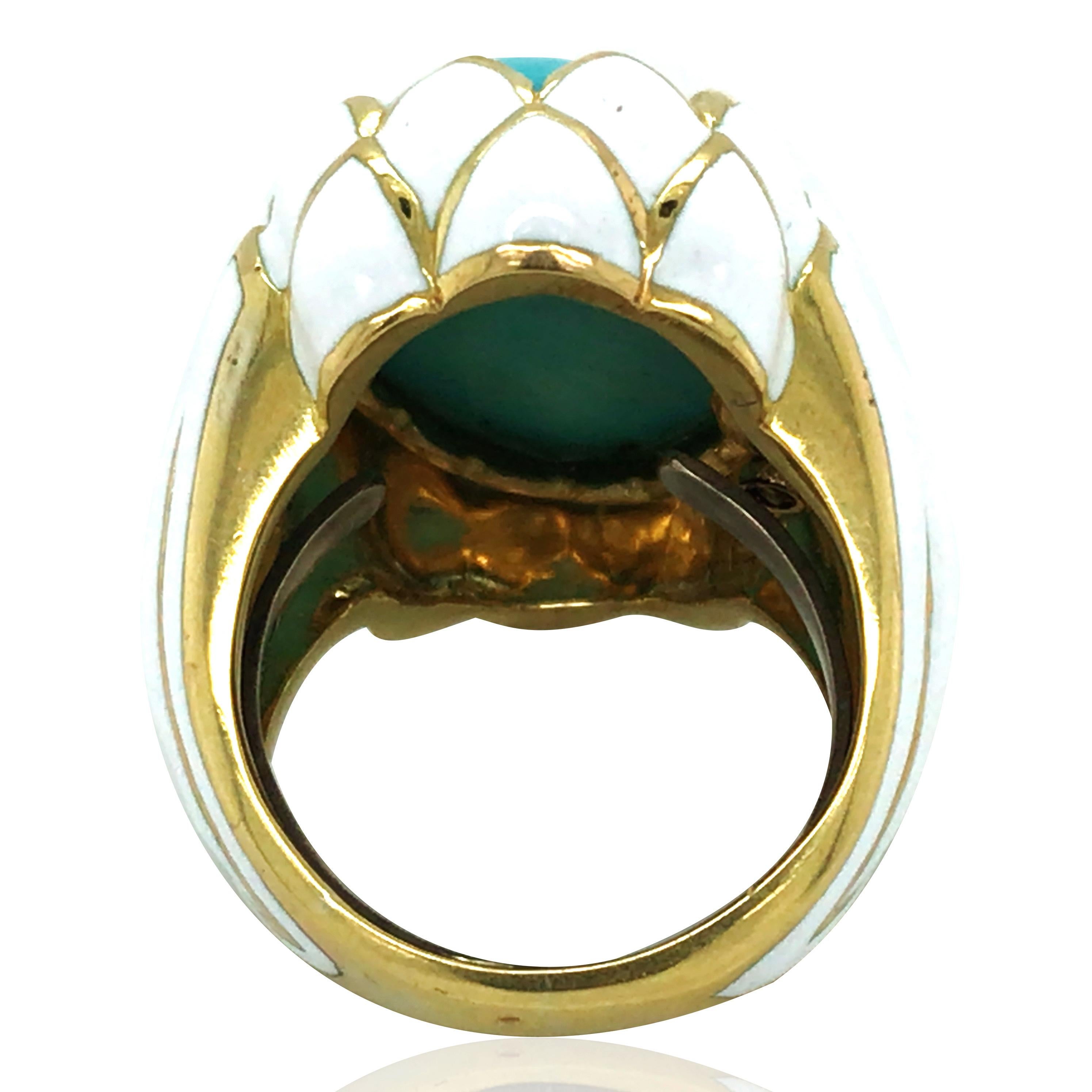 David Webb, 18K Gold Turquoise Enamel Ring In Good Condition For Sale In New York, NY