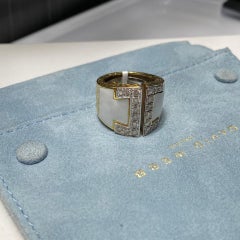 David Webb 18 Karat Gold White Enamel Diamond Gap Large Model Ring