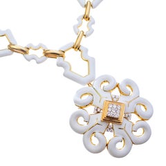 David Webb 18k Gold White Enamel Heraldic Pendant Necklace