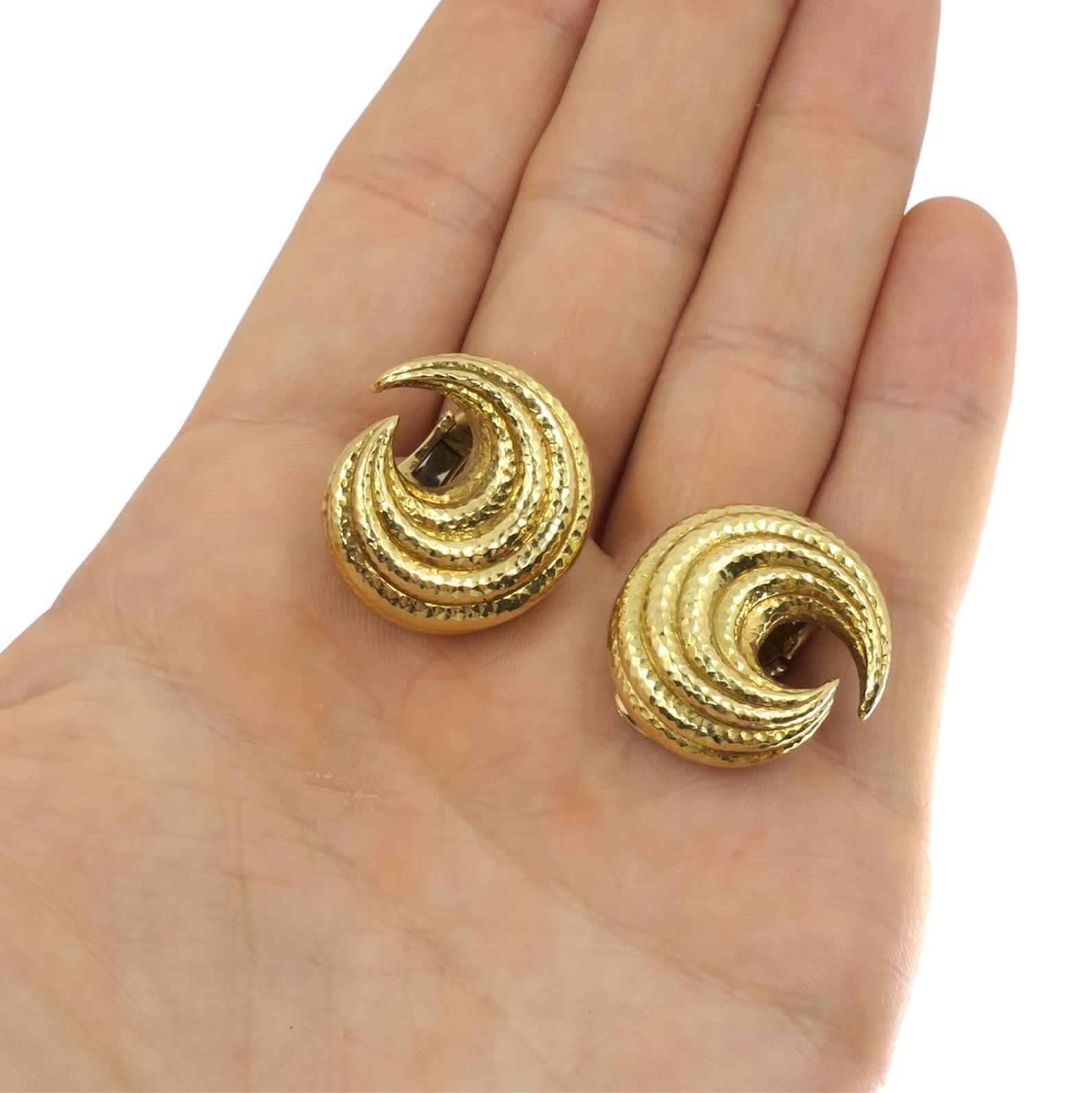David Webb 18k Hammered Gold Crescent Earrings For Sale 2