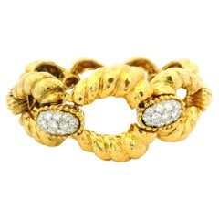 David Webb 18K gehämmertes Gold Gliederarmband mit Pavé-Diamant-Akzenten, 101,77 Gra