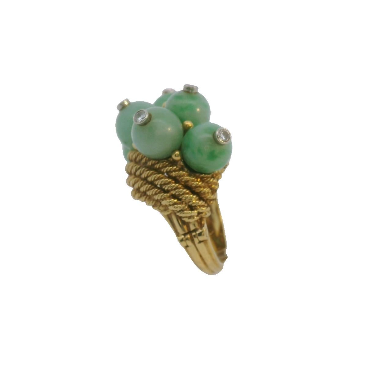 Brilliant Cut David Webb 18K Jade Diamond Cocktail Ring For Sale