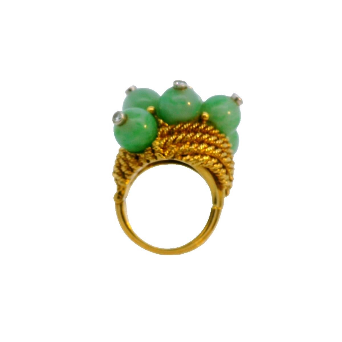 David Webb 18K Jade Diamond Cocktail Ring In Excellent Condition For Sale In New York, NY