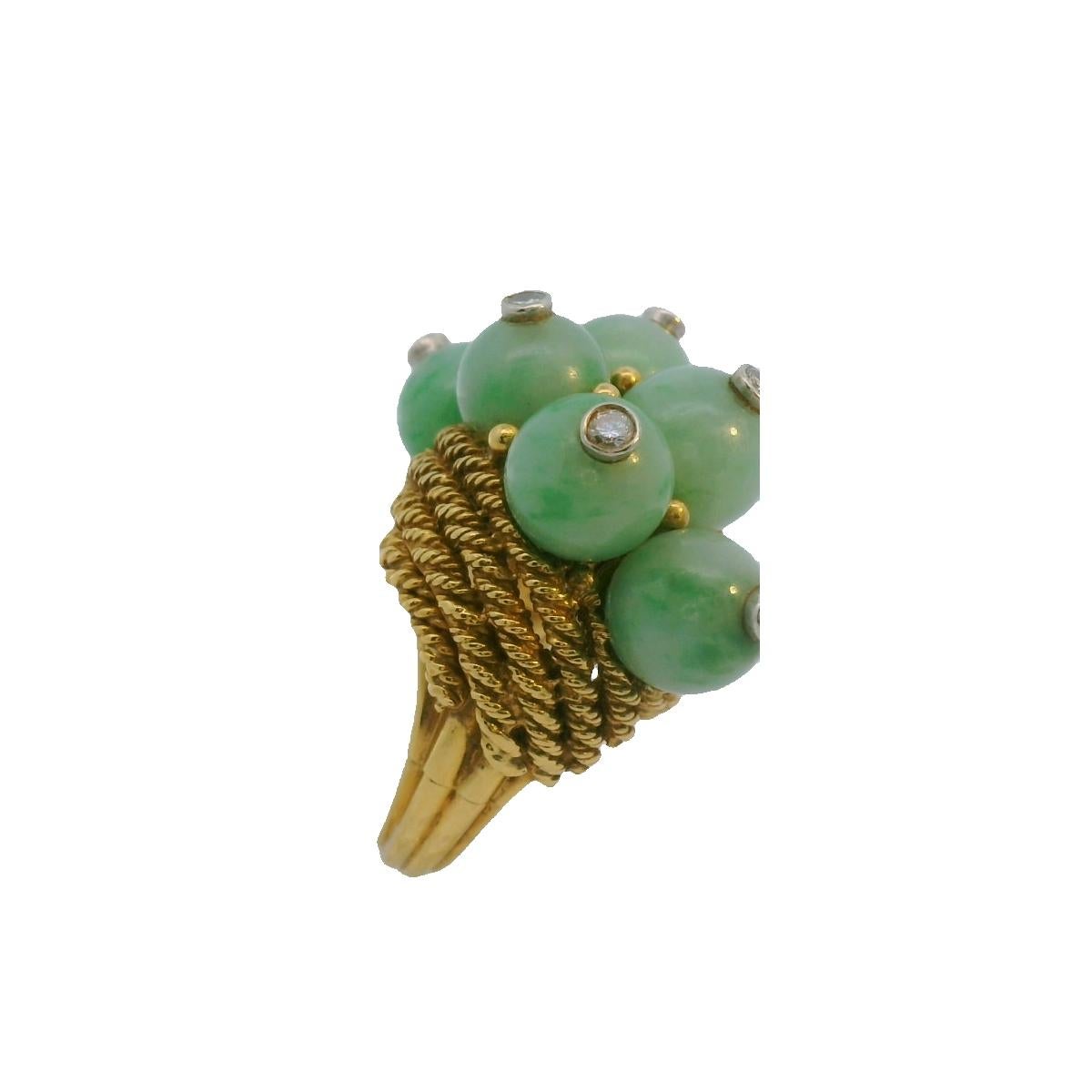 Women's or Men's David Webb 18K Jade Diamond Cocktail Ring For Sale