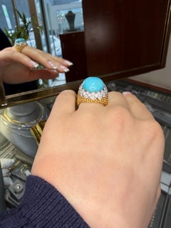 David Webb 18k Platin Bold Türkis und Diamant Statement Ring Beaded Design