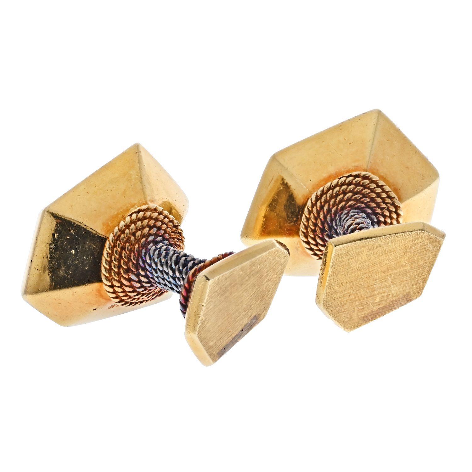 David Webb 18K Rose Gold Gemini Horoscope Vintage Cuff Links In Excellent Condition In New York, NY