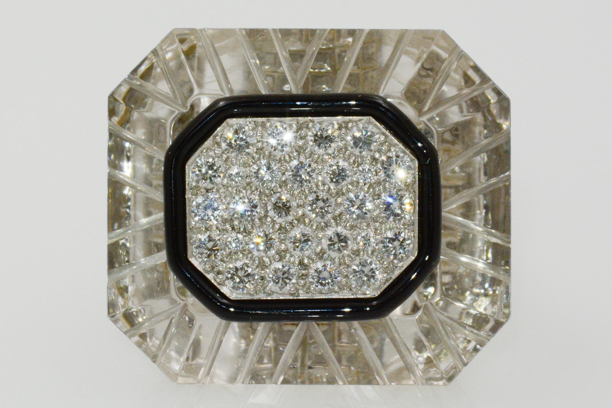 David Webb 18 Karat White Gold and Platinum Diamond Rock Crystal Ring In Good Condition In Dallas, TX