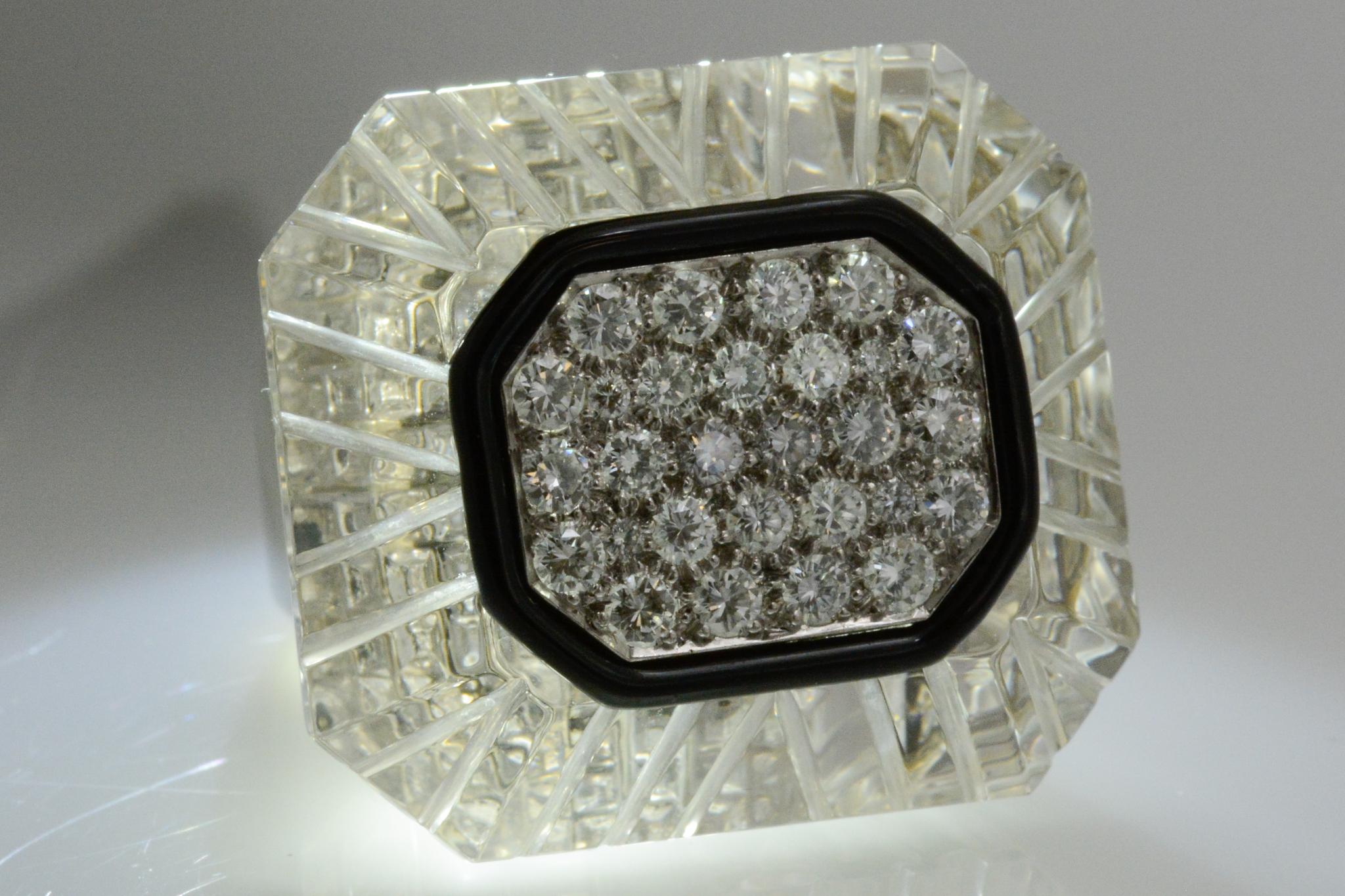 Women's or Men's David Webb 18 Karat White Gold and Platinum Diamond Rock Crystal Ring