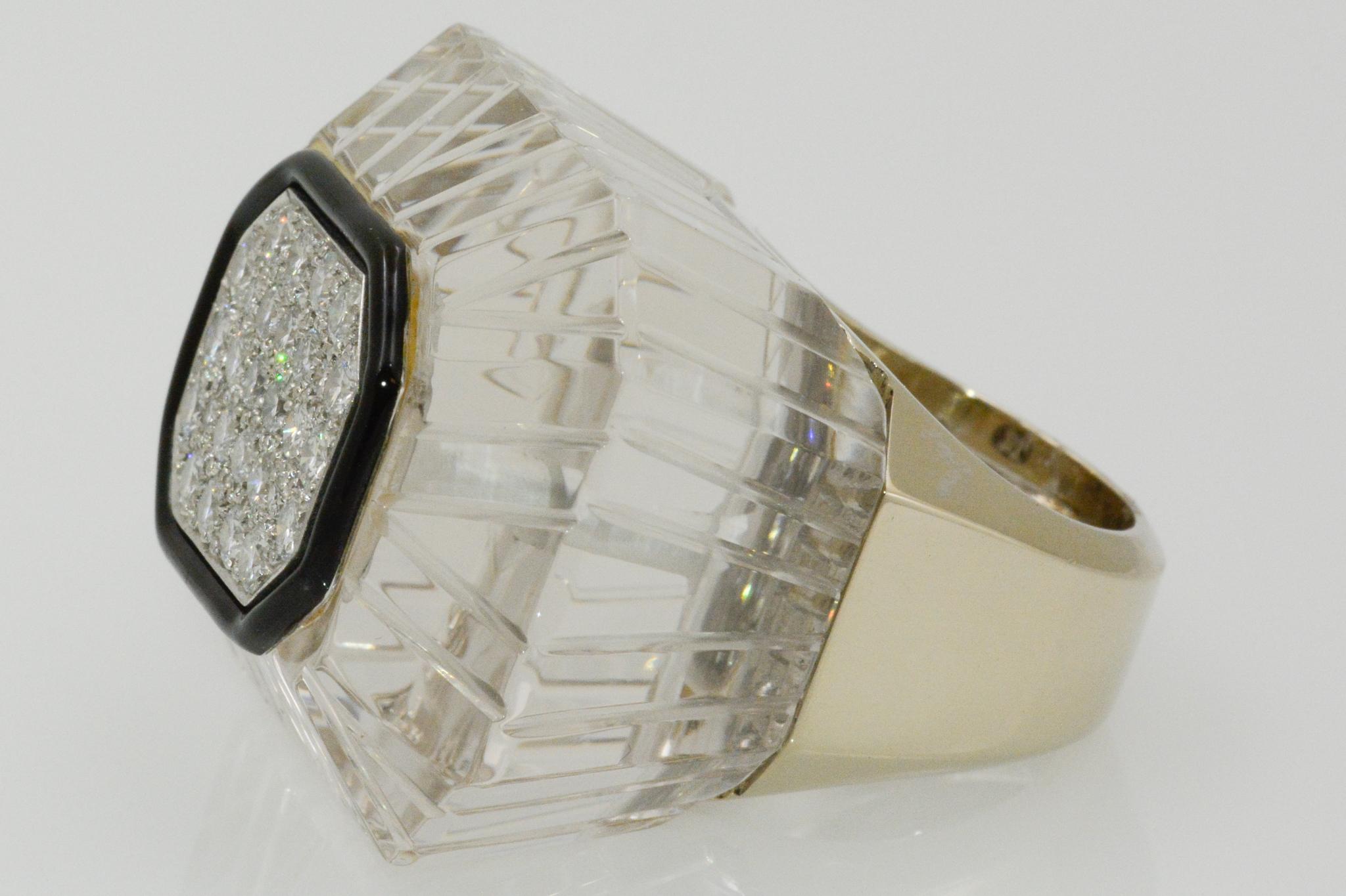 David Webb 18 Karat White Gold and Platinum Diamond Rock Crystal Ring 1
